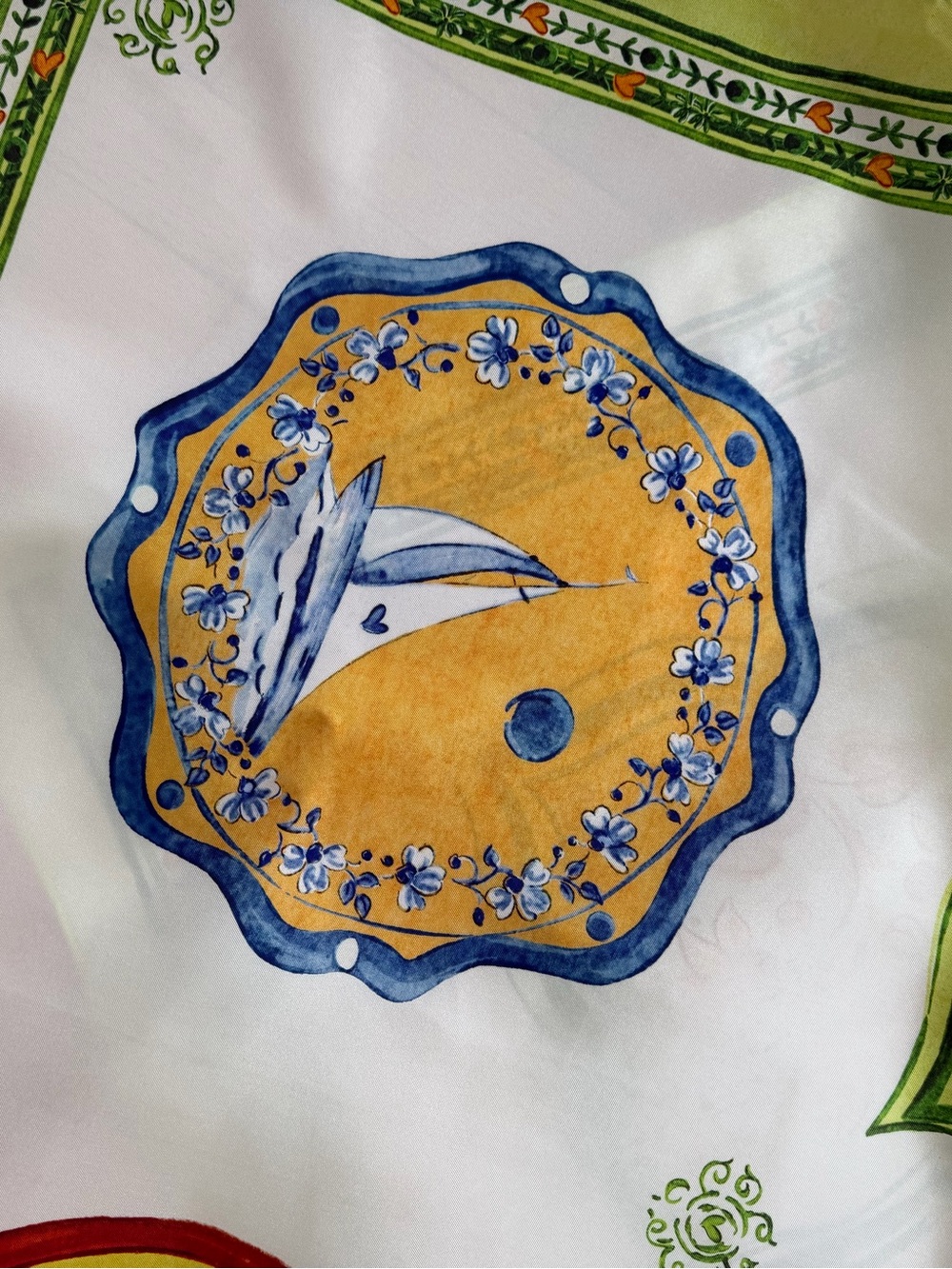 Alemais Multi-Color Printed Silk Scarf with Green Border - Picture 5 of 5